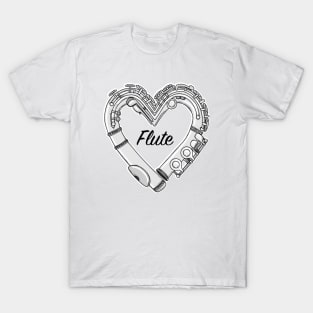 Love Flute Heart-Shaped Doodle For Flutists T-Shirt